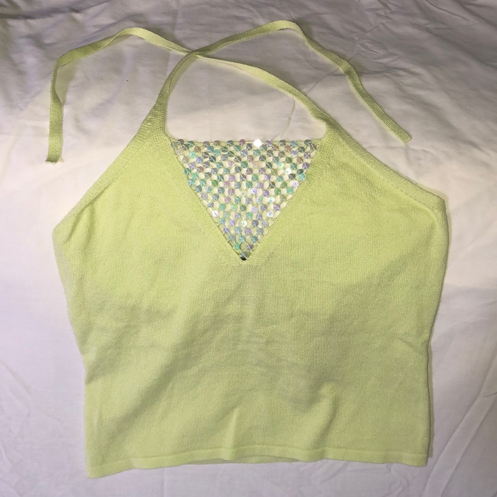 Express Knitted Sequin Halter Crop Top, NWT